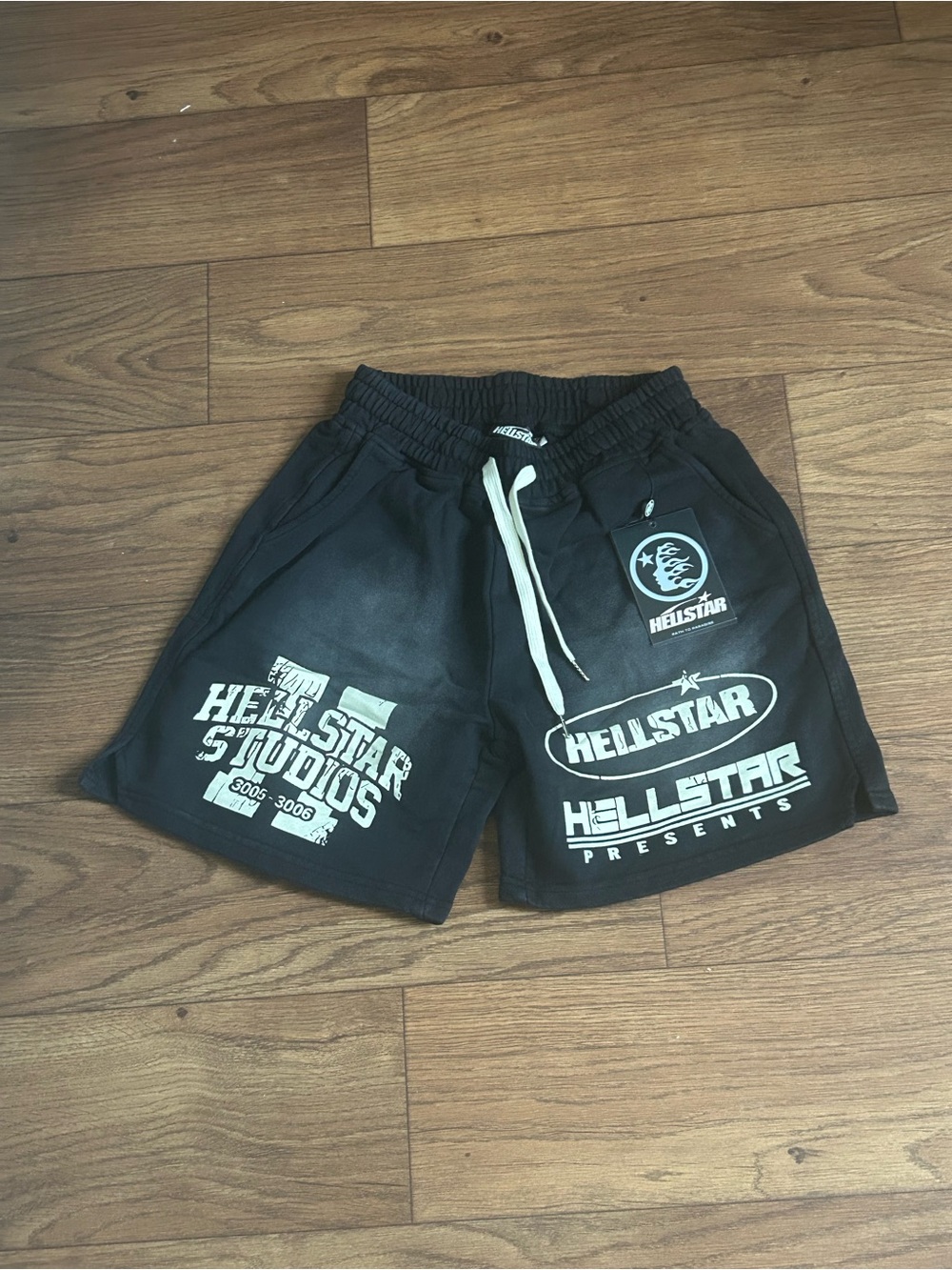 Black Hellstar Graphic Athletic Shorts for Men